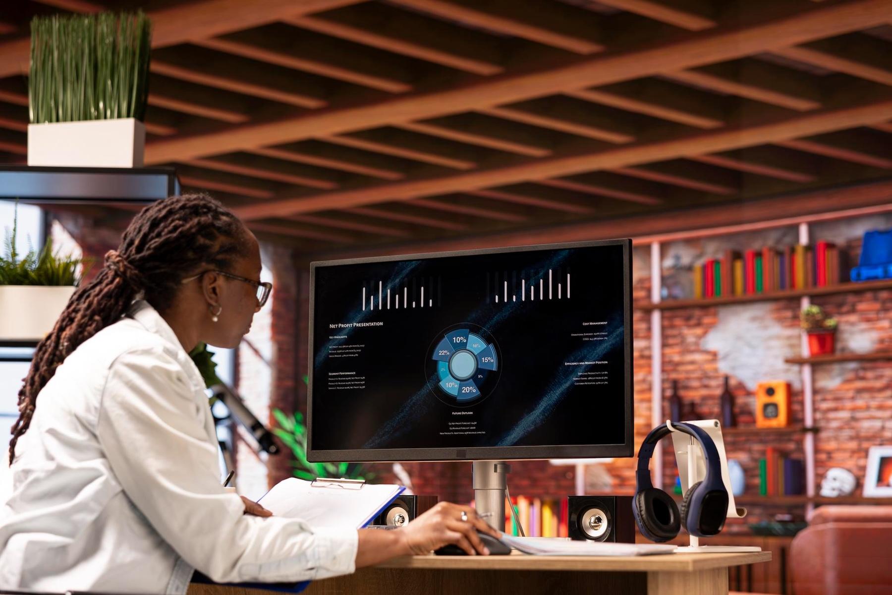 Consultant reviewing analytics dashboard